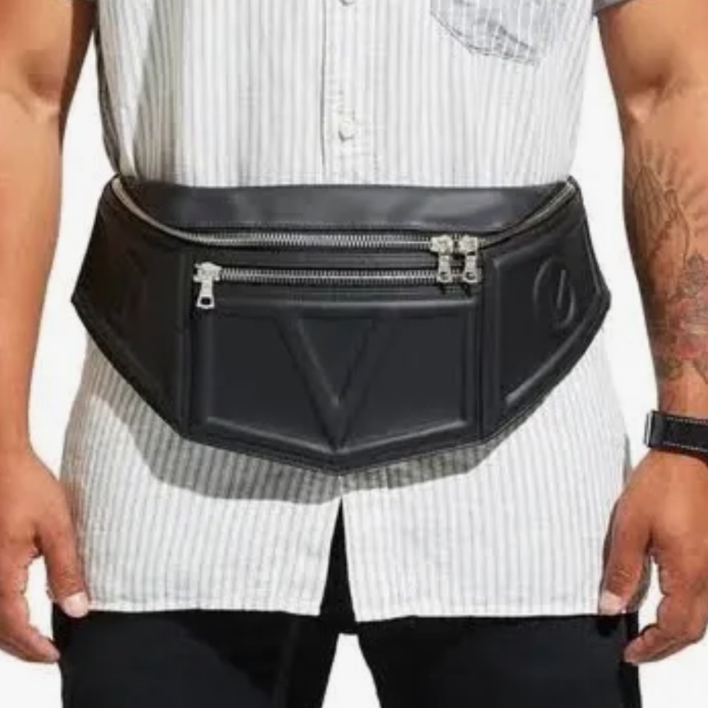 Men's Black Belt Bag with Silver Accents